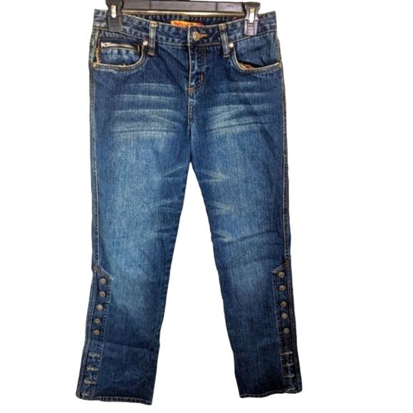 Mudd Women's Jean Blue Lightly Distressed Low Rise Buttons Y2K 90s Size 7 - Picture 1 of 12